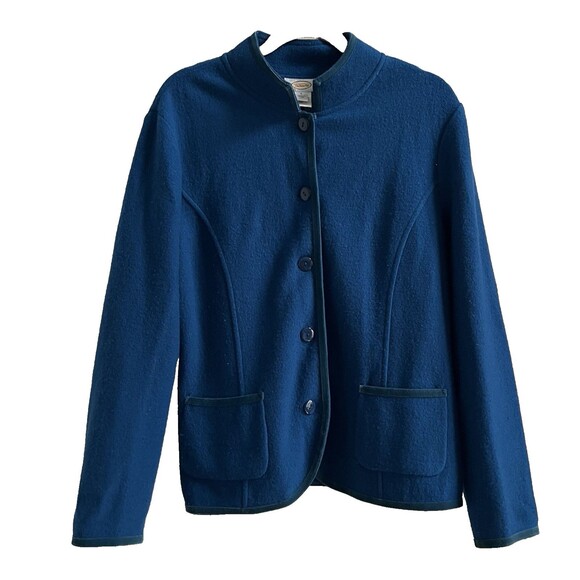 Vintage Talbots Royal Blue Merino Wool Blazer Coat Velvet Trim Size Large - Picture 1 of 8